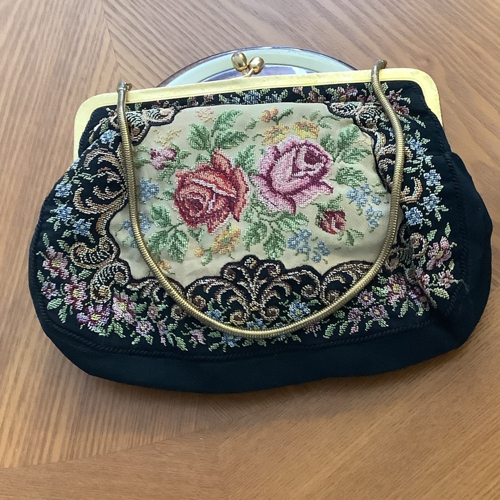 Vienna Prom Black and Gold Floral Clutch